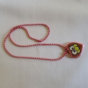 Sanrio Keroppi Frog Pink Metal Heart Locket Necklace, Pink and Glitter, 8.5 in.